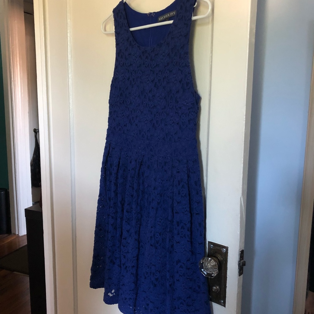 Blue lace fit and flare dress